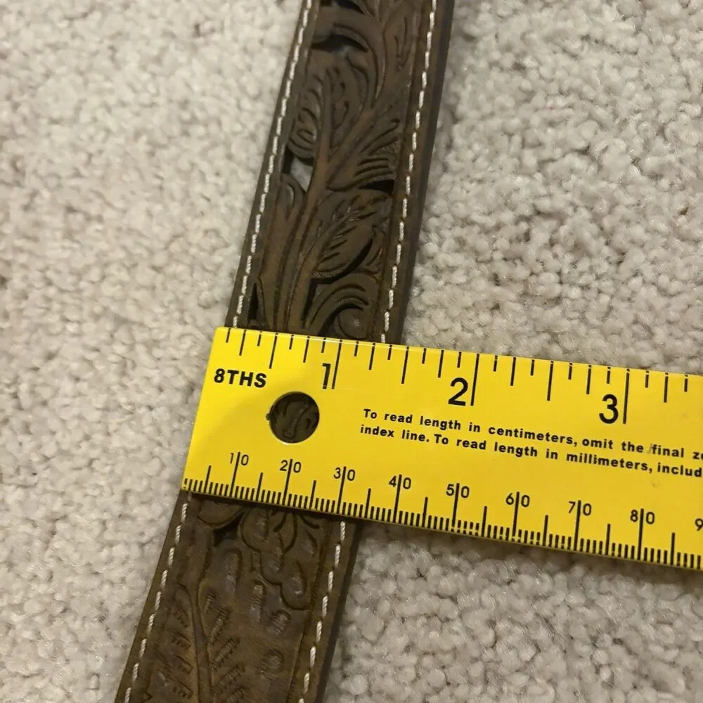 NWOT Shyanne Women Tool Cut Out Western Belt Brown Leather Gold Silver Buckle M